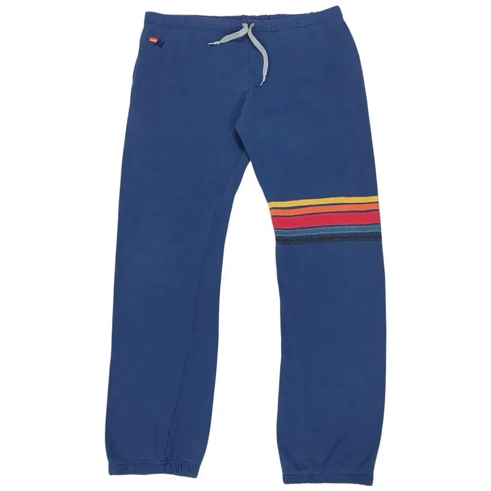AVIATOR NATION Sweatpants Womens Large L Blue Rainbow Stitch Sweats Jogger Pants - Picture 2 of 5
